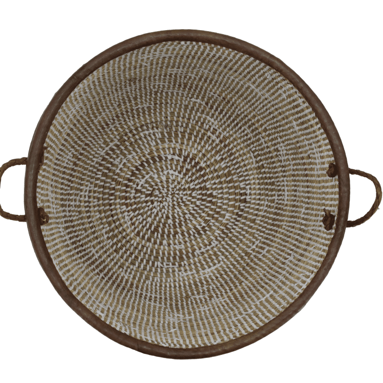 Bovenaanzicht mand met lederen rand