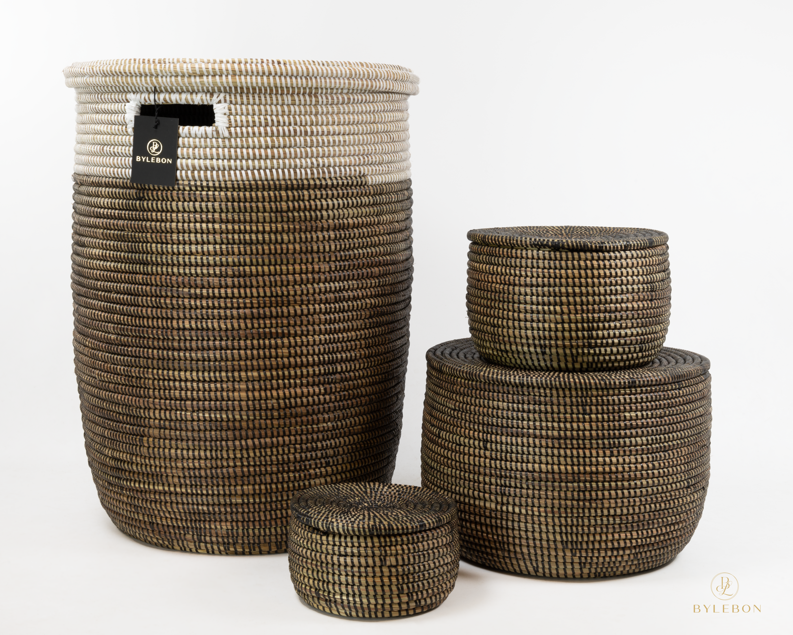 Grote Rieten Wasmand - Bruin (witte rand) - Afbeelding 4