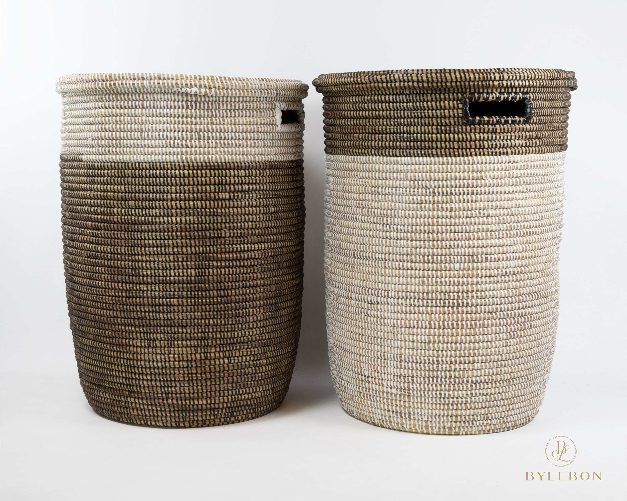 Grote Rieten Wasmand - Wit (bruine rand) - Afbeelding 5