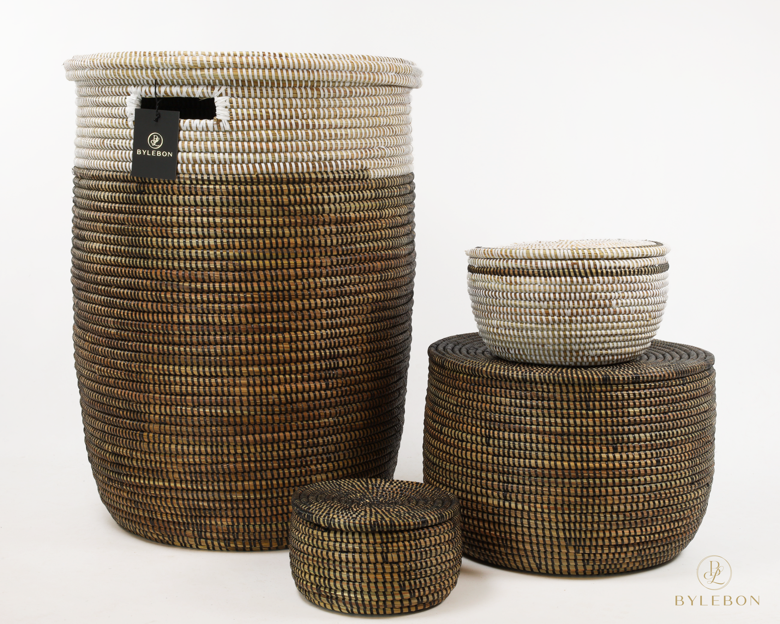 Grote Rieten Wasmand - Bruin (witte rand) - Afbeelding 3