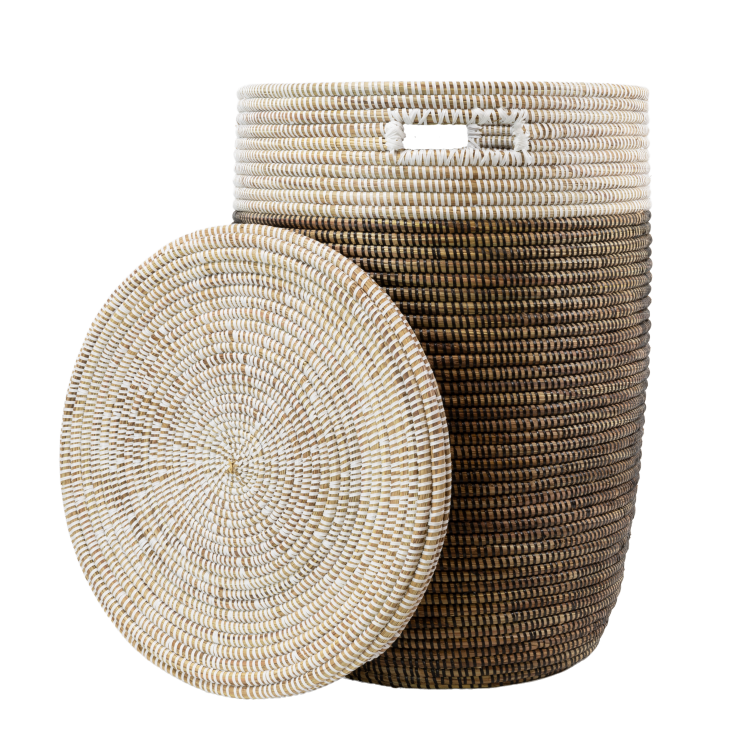 Grote Rieten Wasmand - Bruin (witte rand)