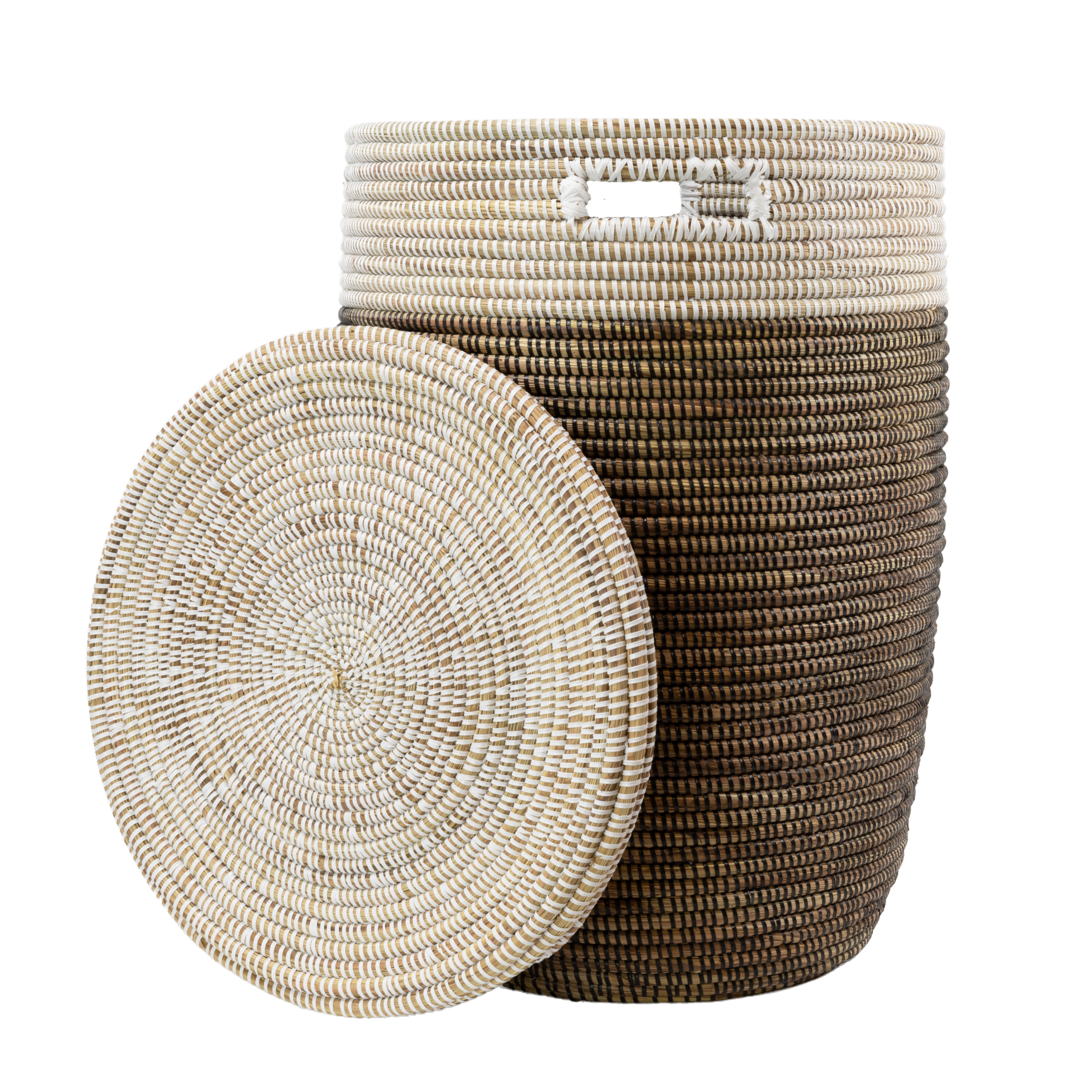 Grote Rieten Wasmand - Bruin (witte rand)