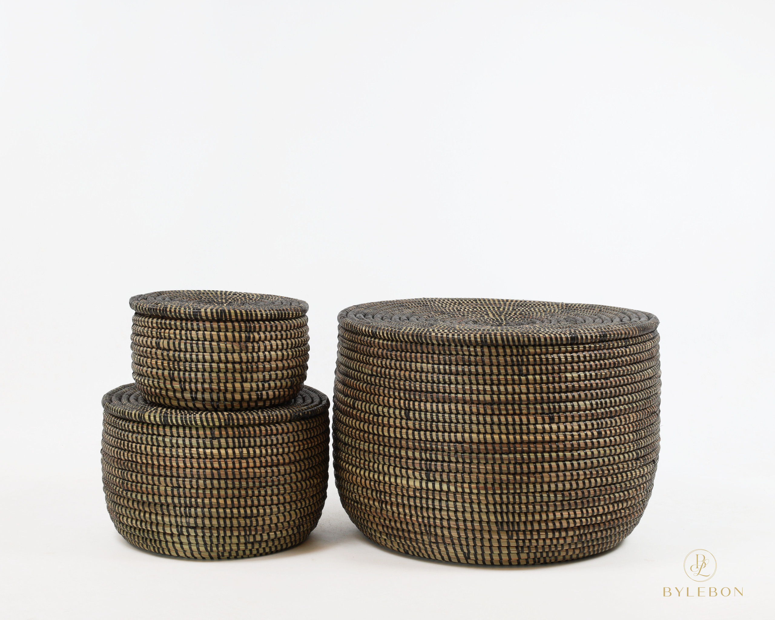 Set van 3 opbergmanden (bruin met platte deksel) - Afbeelding 2