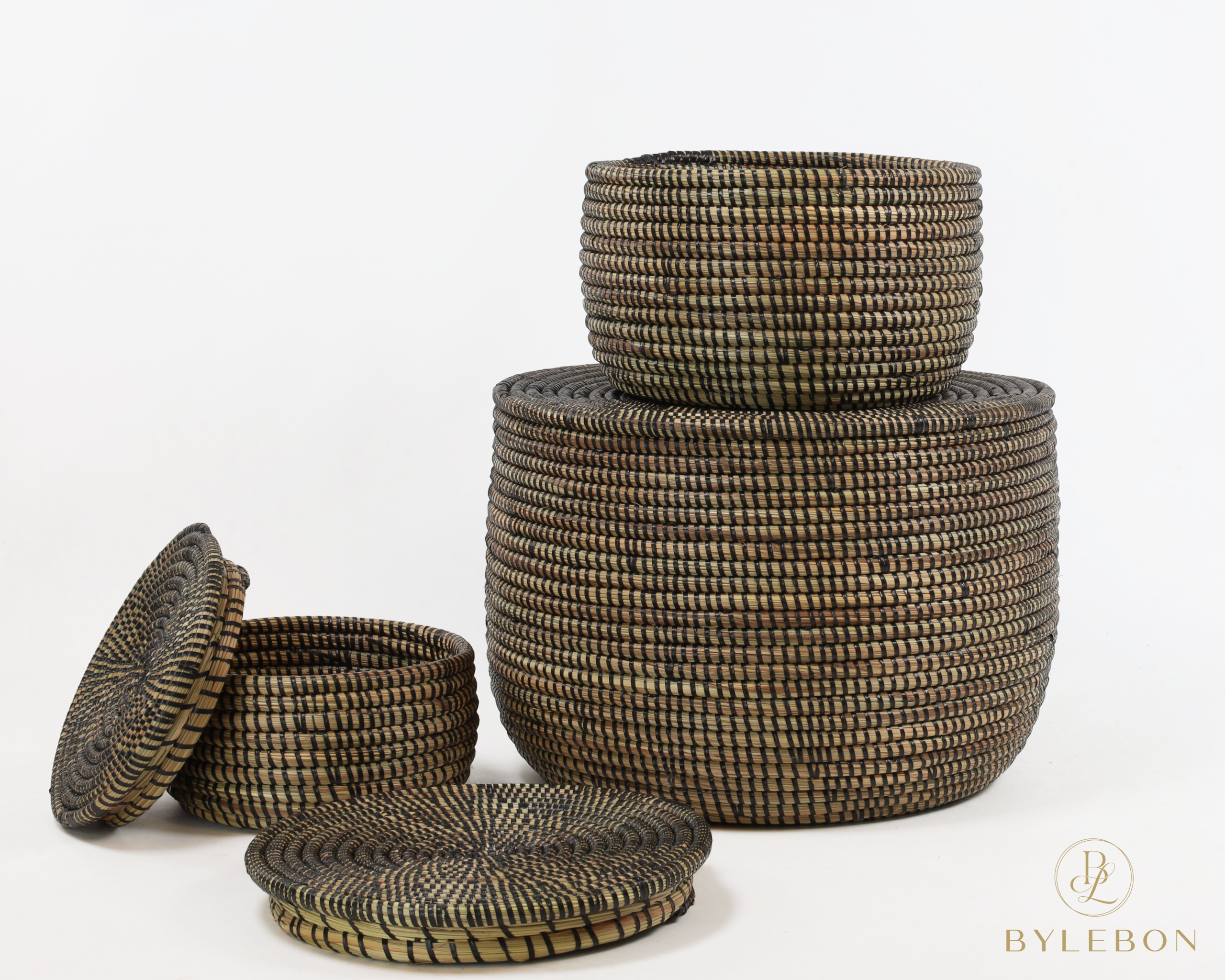 Set van 3 opbergmanden (bruin met platte deksel) - Afbeelding 3