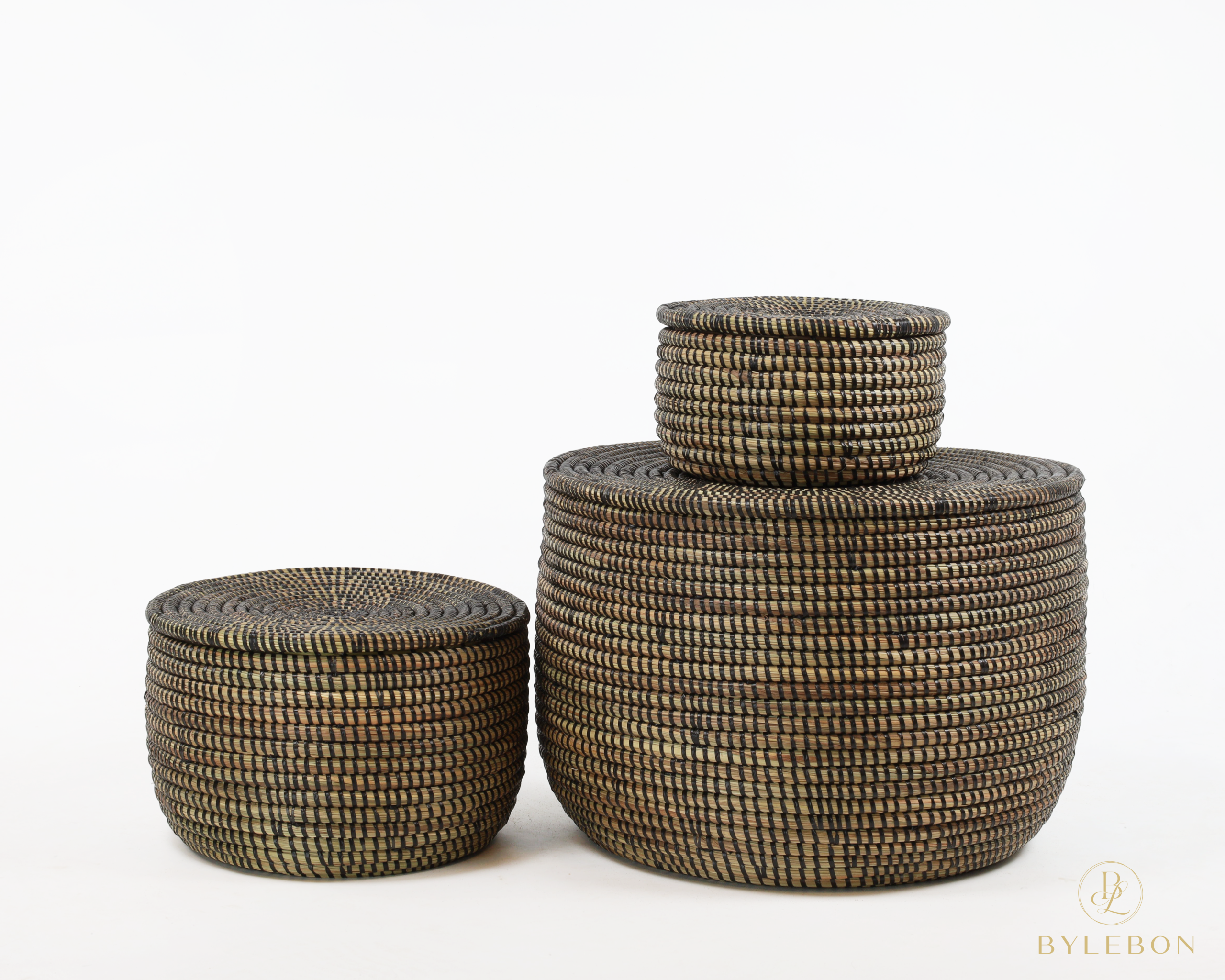 Set van 3 opbergmanden (bruin met platte deksel) - Afbeelding 4