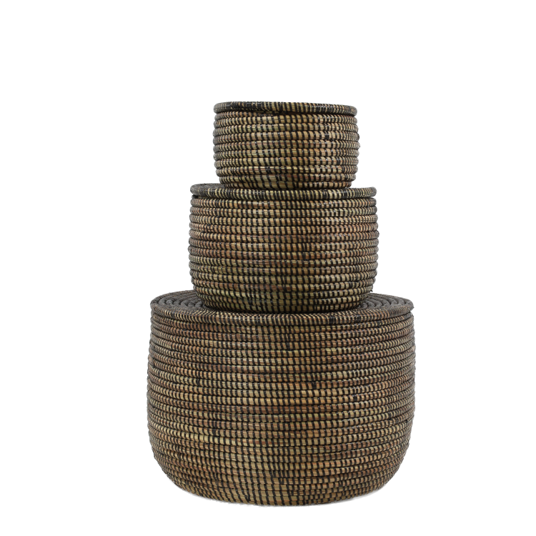 Set van 3 opbergmanden (bruin met platte deksel)