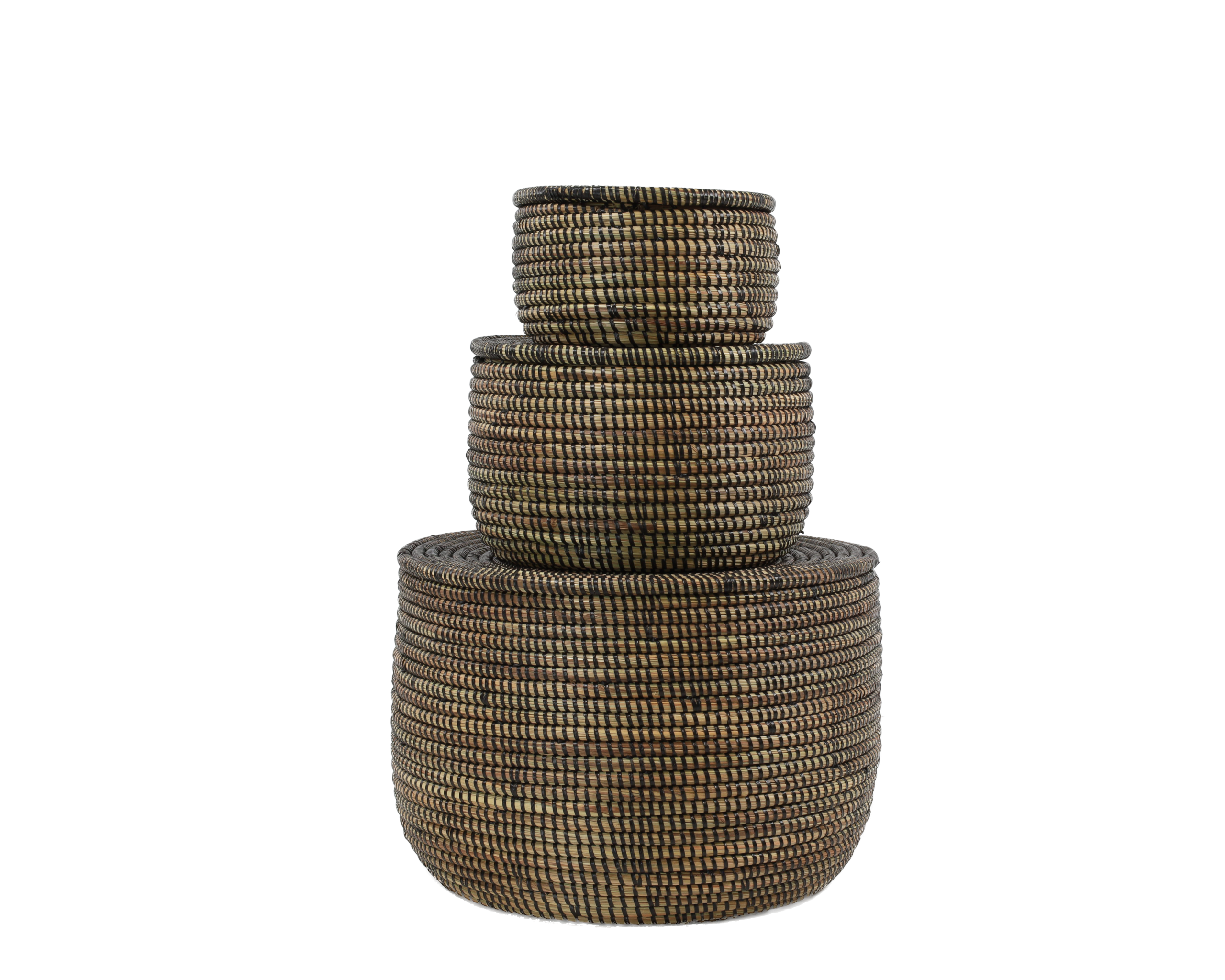 Set van 3 opbergmanden (bruin met platte deksel)