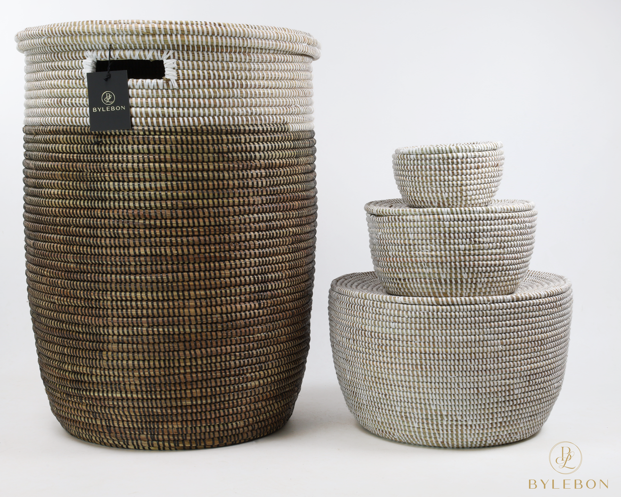 Set van 3 opbergmanden (wit met platte deksel) - Afbeelding 3