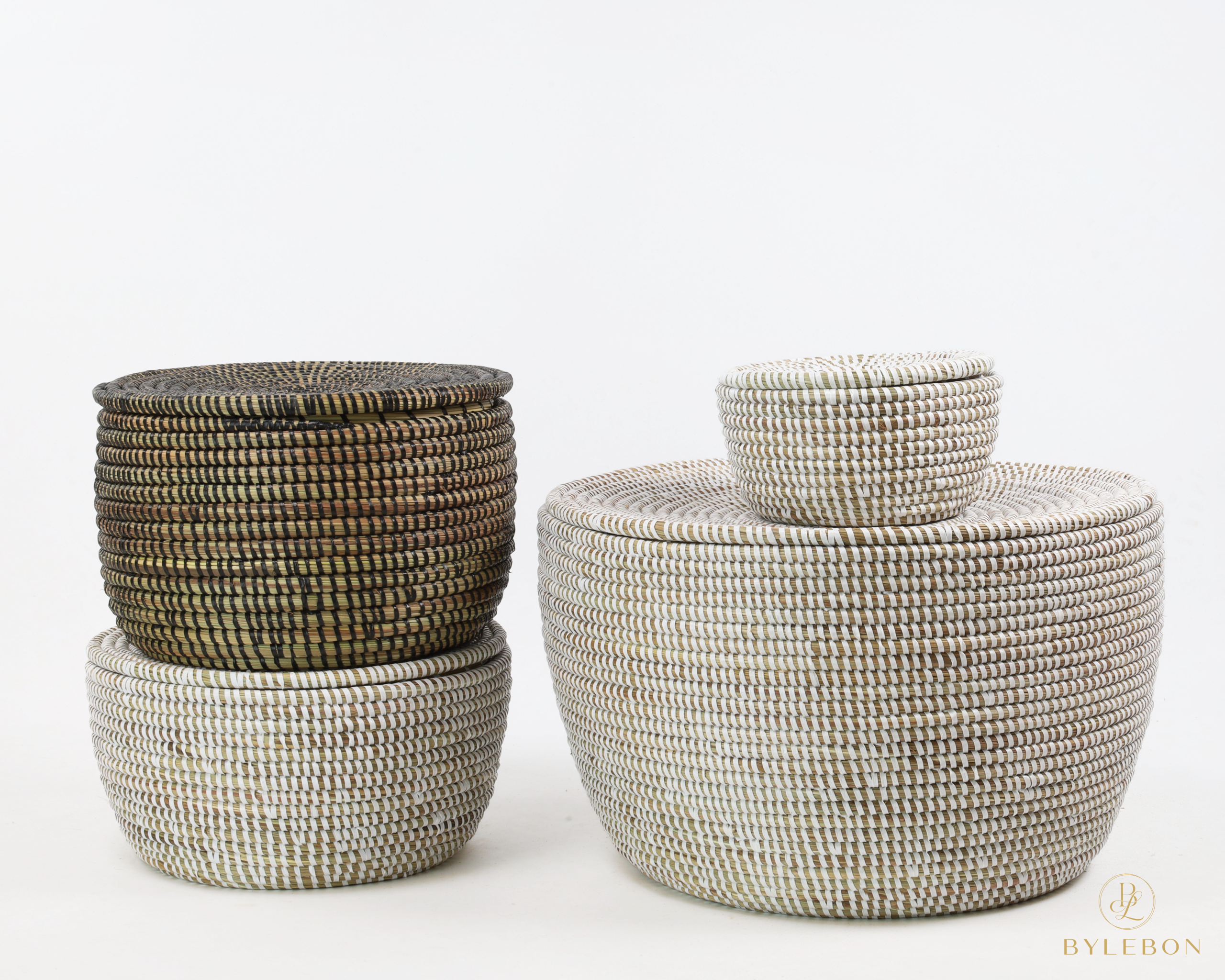 Set van 3 opbergmanden (wit met platte deksel) - Afbeelding 4