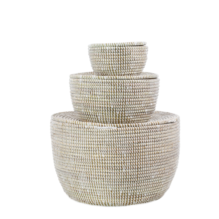 Set van 3 opbergmanden (wit met platte deksel)