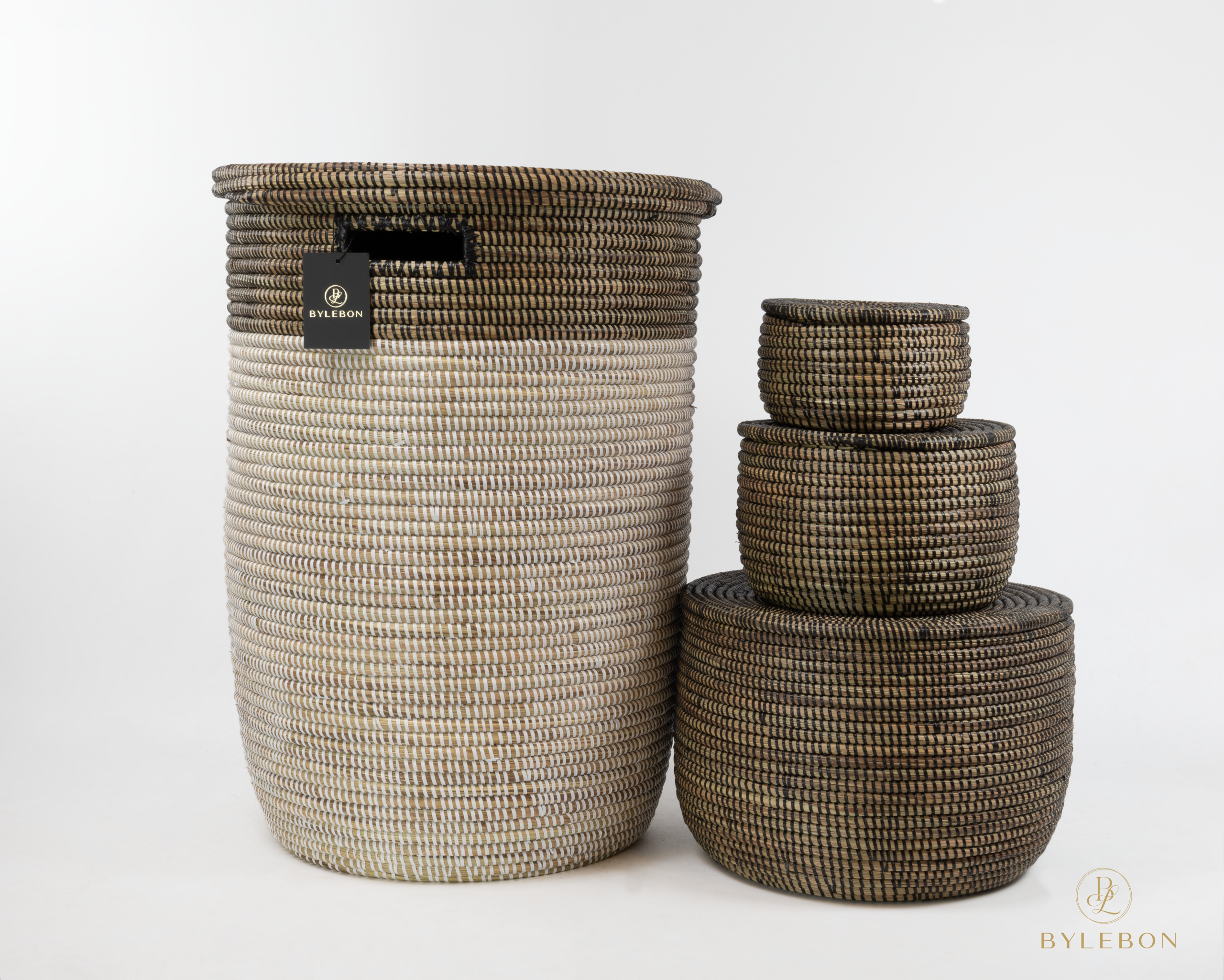 Grote Rieten Wasmand - Wit (bruine rand) - Afbeelding 3