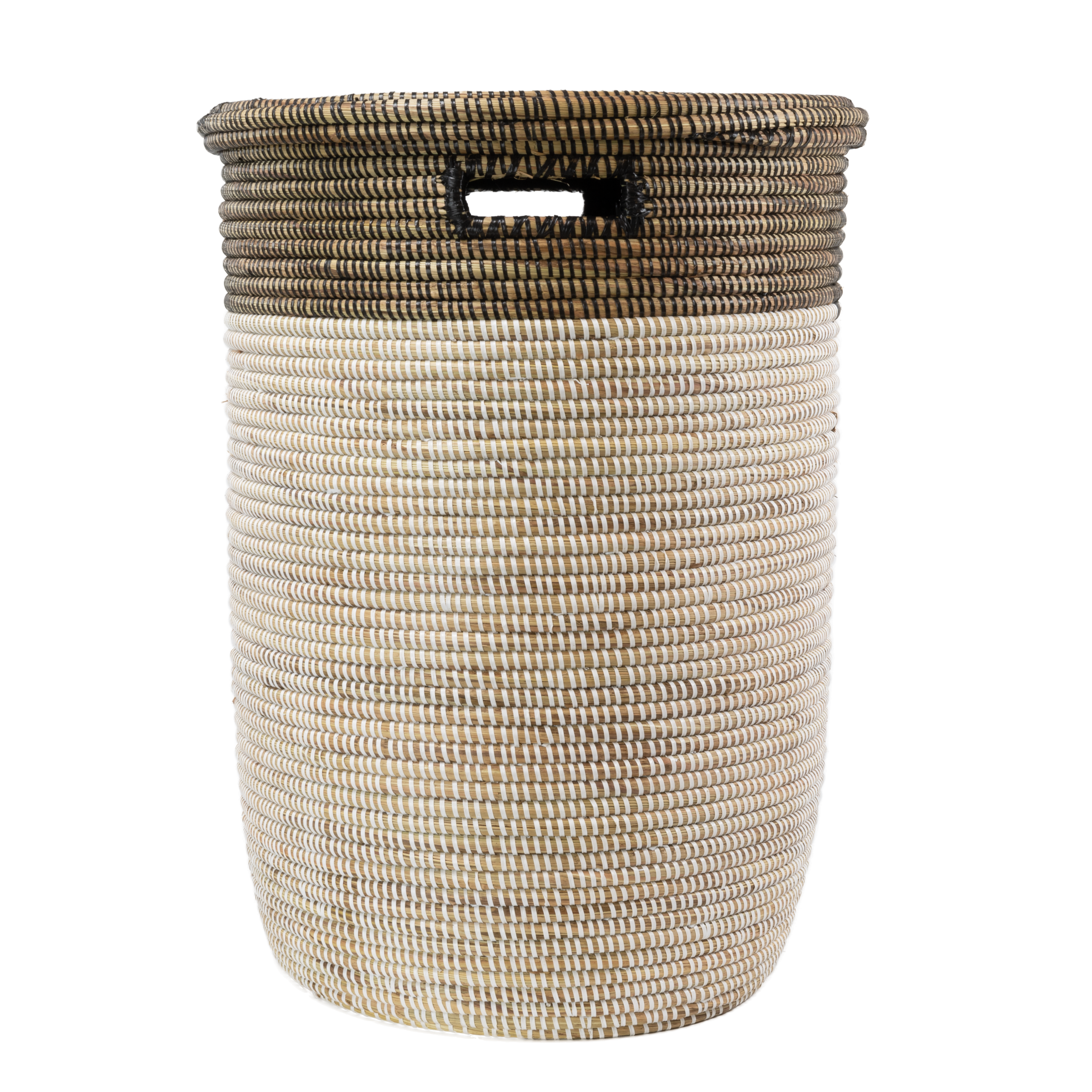 Grote Rieten Wasmand - Wit (bruine rand) - Afbeelding 2