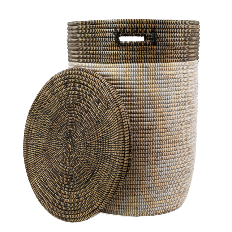 Grote Rieten Wasmand - Wit (bruine rand)