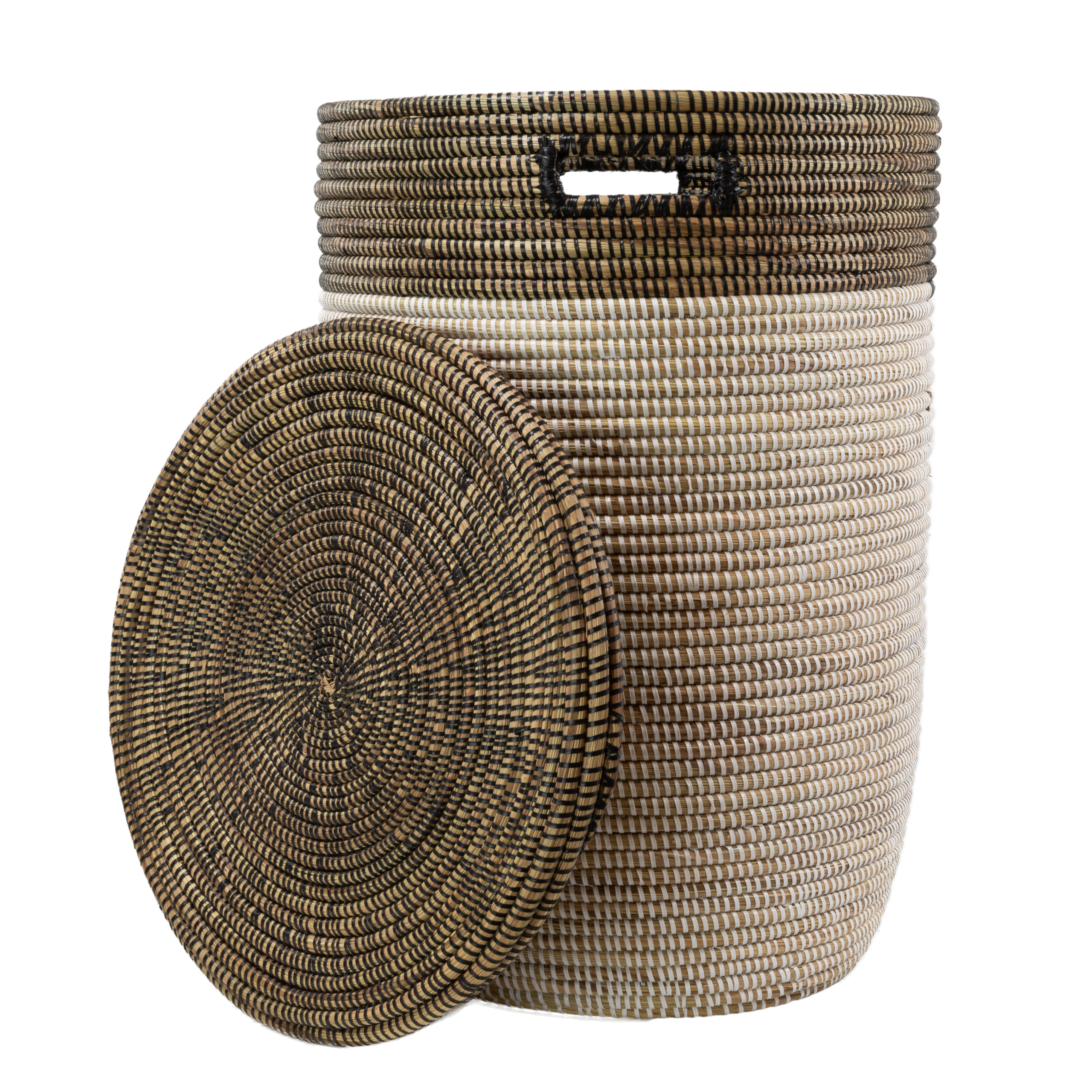 Grote Rieten Wasmand - Wit (bruine rand)