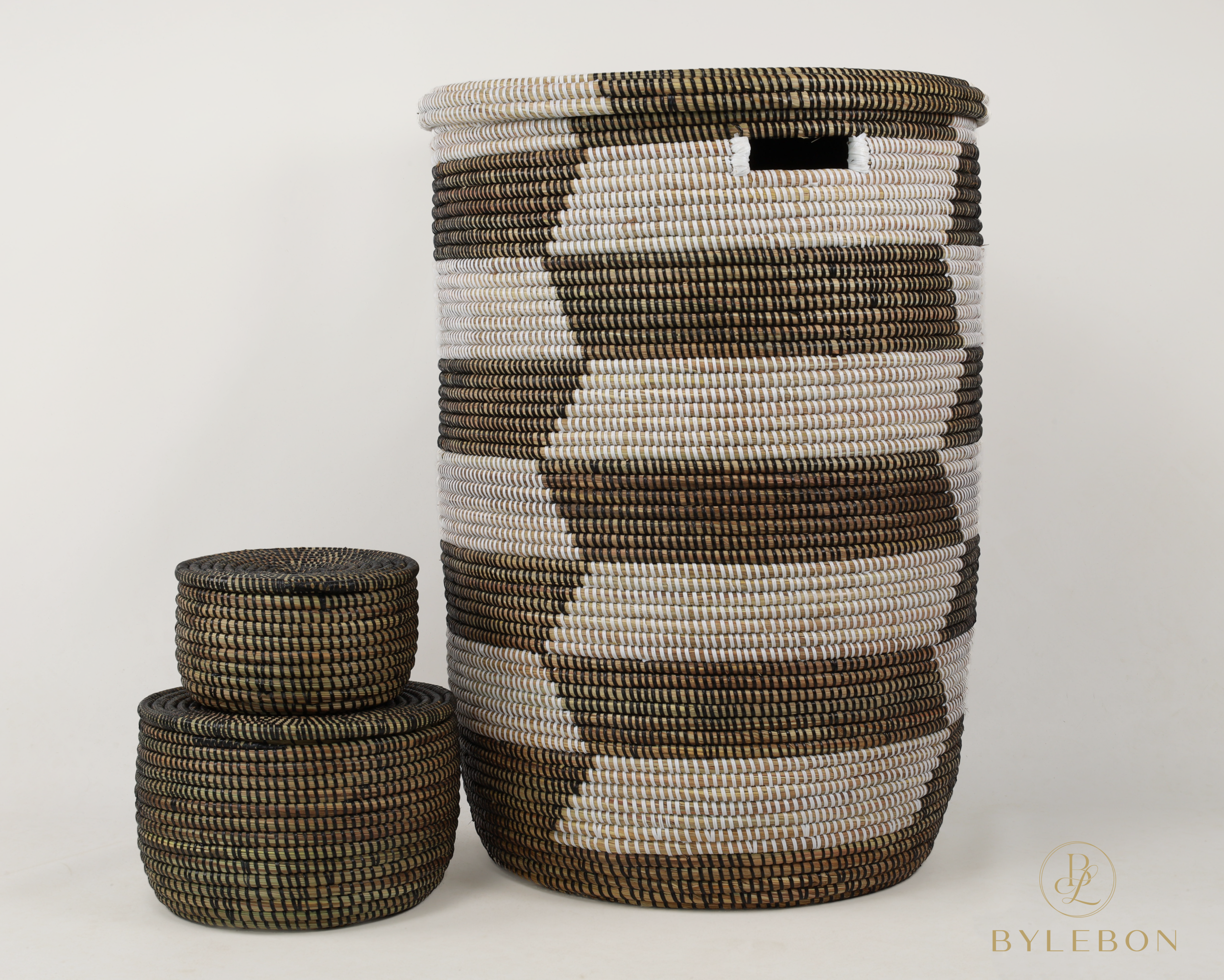 Wasmand met deksel – Trapeze wit/zwart - Afbeelding 3