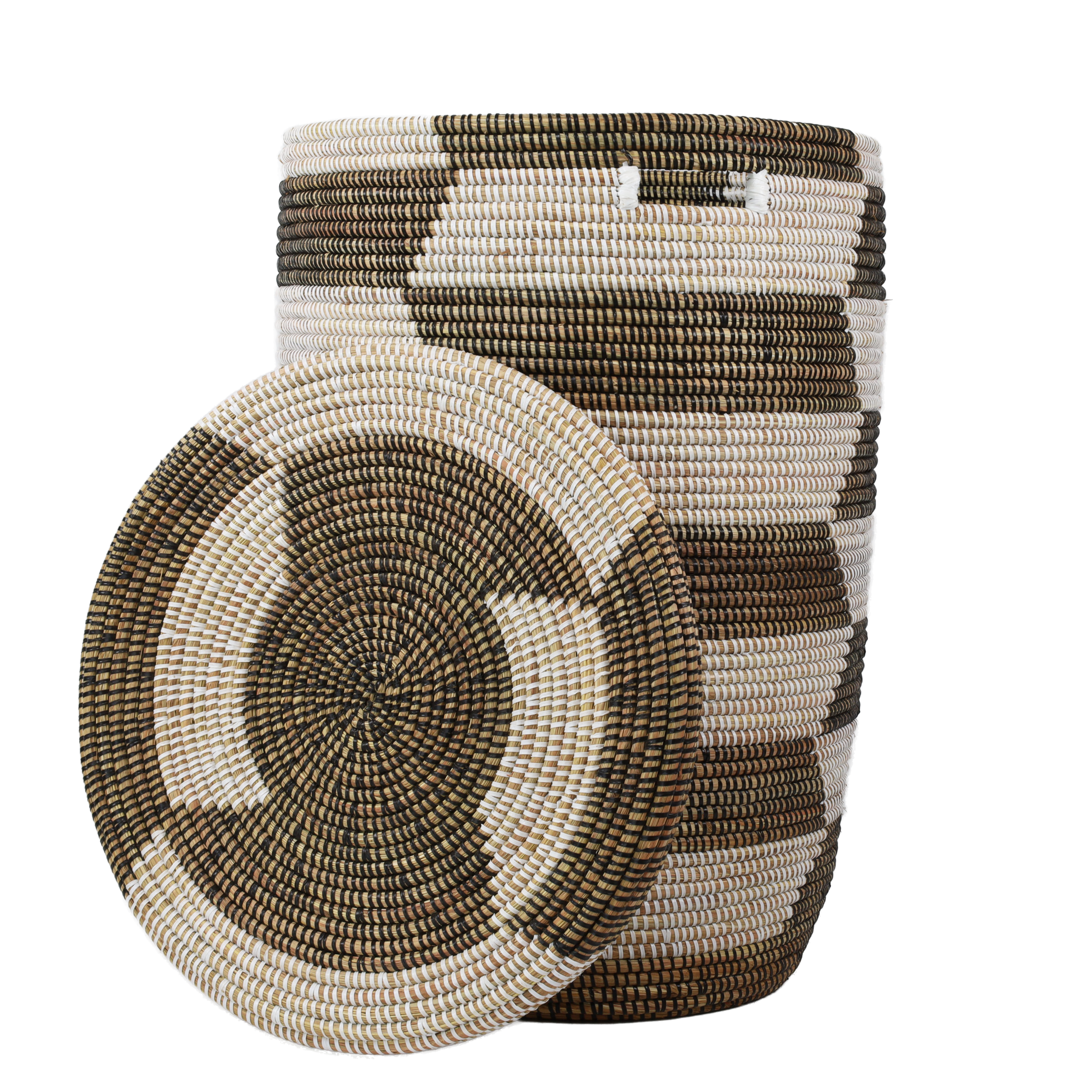 Wasmand met deksel – Trapeze wit/zwart