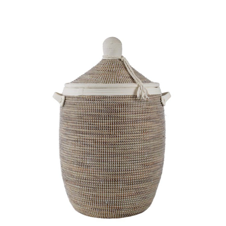 Rieten Mand - Wit lederen details