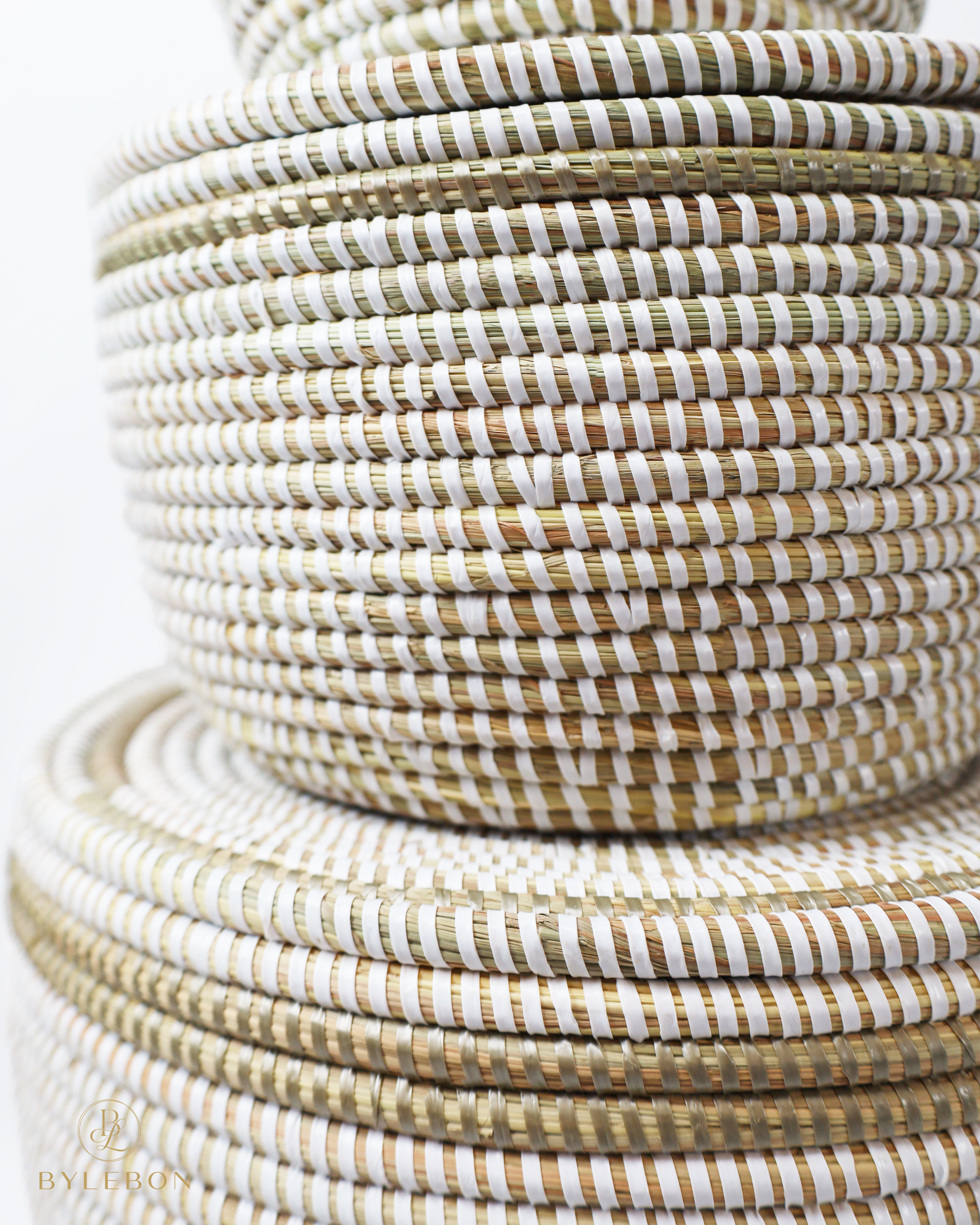 Set van 3 opbergmanden (wit met platte deksel en champagne rand) - Afbeelding 6