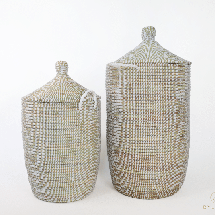 Set van 2 rieten wasmanden met deksel