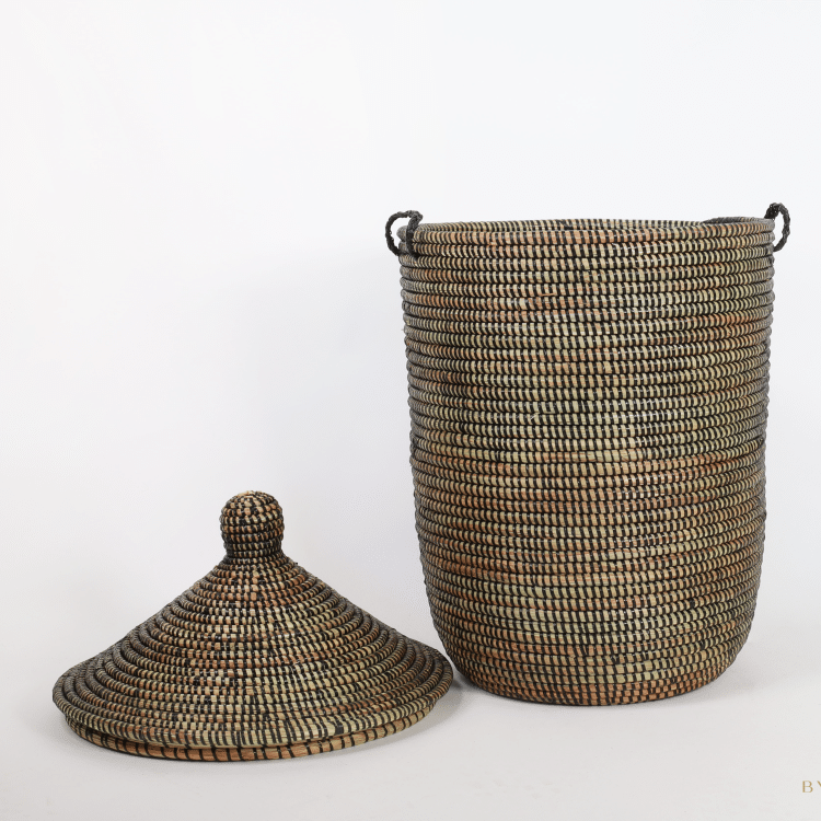Bruine rieten opbergmand 65 cm met losse deksel