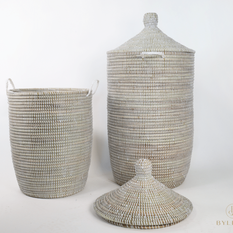 Set van 2 witte rieten tajine manden