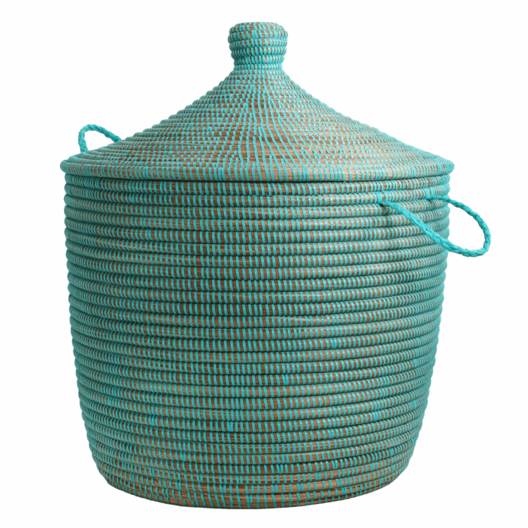 Opbergmand Tajine turquoise met deksel handgemaakt in Senegal